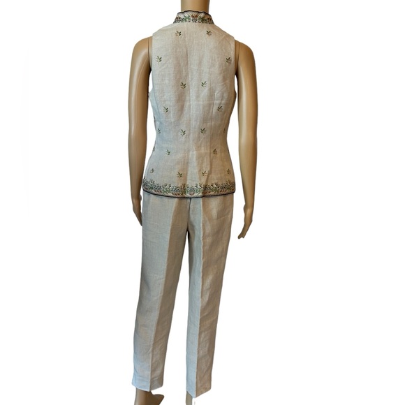 Donna Morgan Beige Linen Embroidery Pant Set - Picture 8 of 11